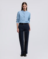 CAMICIA IN CHAMBRAY COTONE GIAPPONESE CON COLLO ALLA COREANA-DENIM CHIARO-LIGHT DENIM-DENIM CLARO-HELLES DENIM-DENIM CLAIR